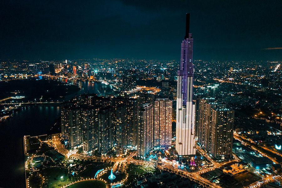 View of Ho Chi Minh City skyline at night, Vietnam