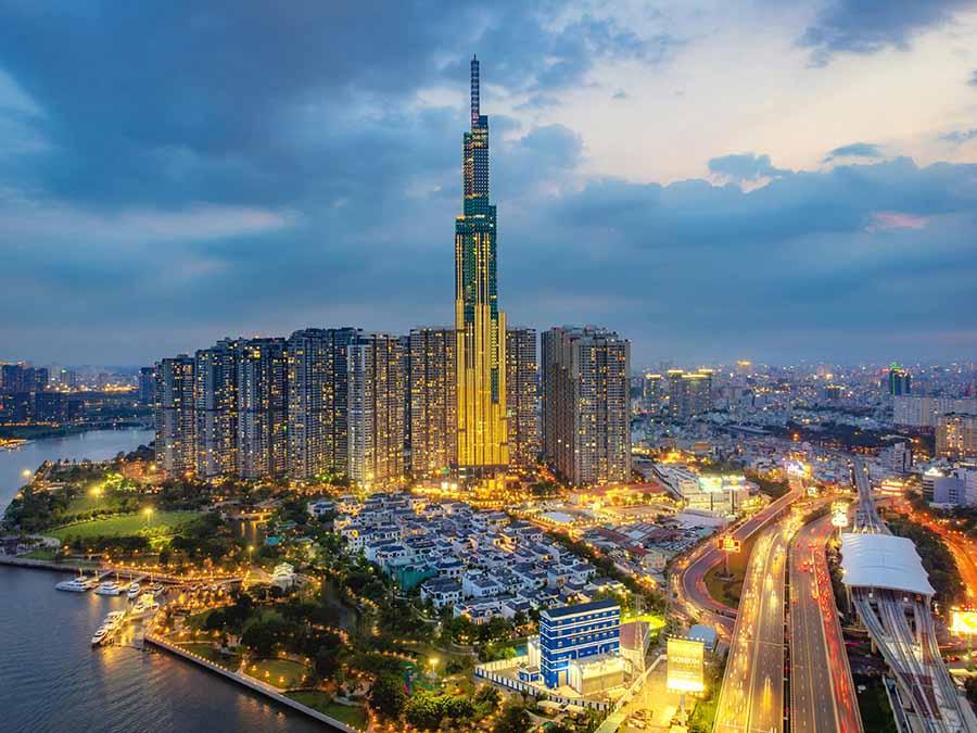 Ho Chi Minh City skyline with modern buildings and skyscrapers