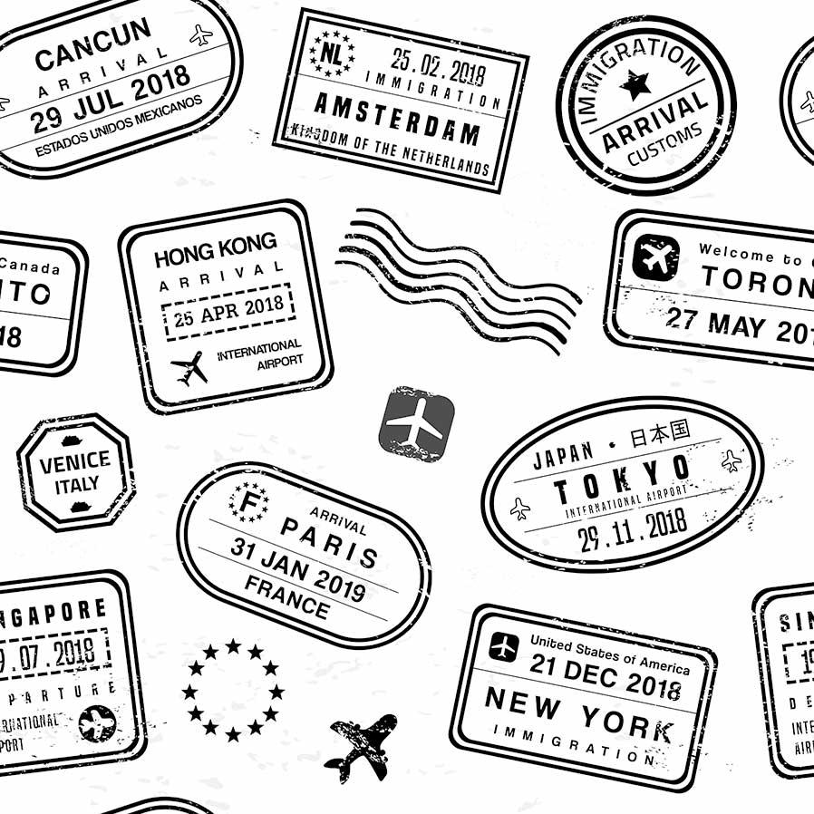 Collage of passport stamps