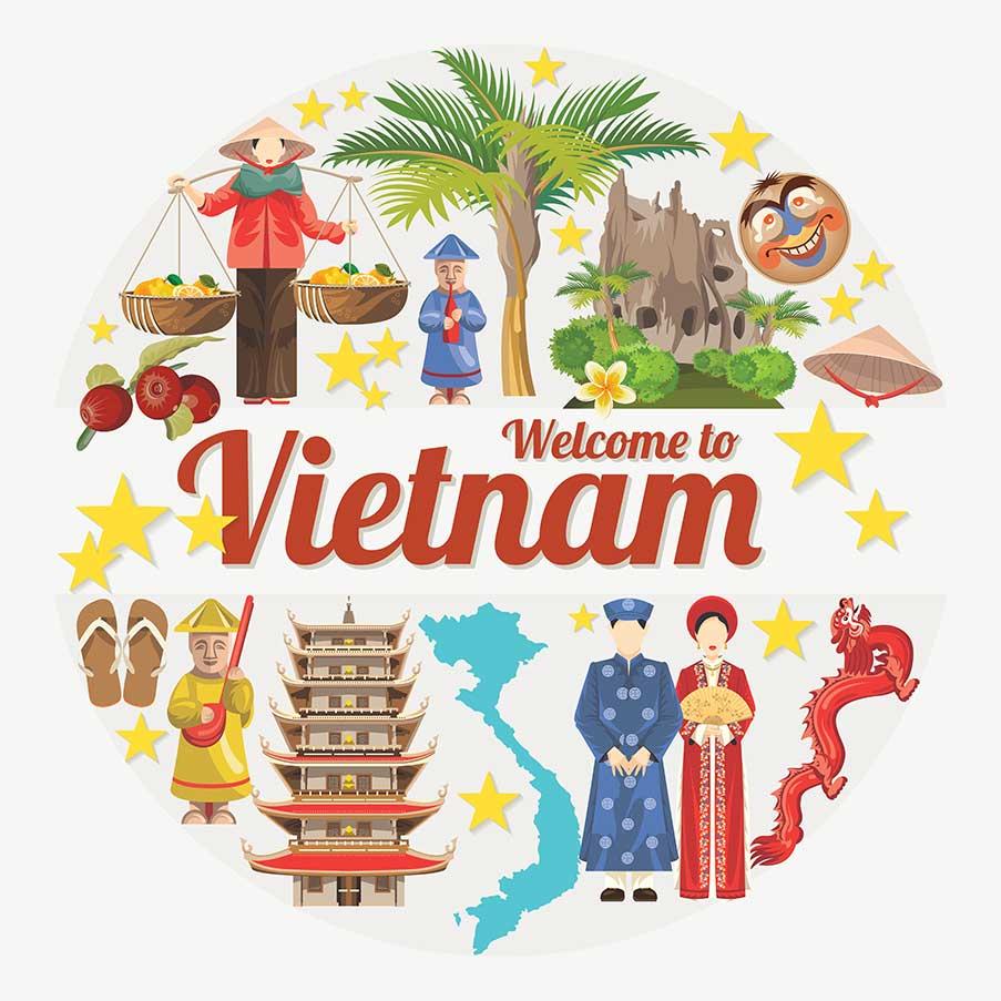 Set of traditional Vietnamese cultural symbols