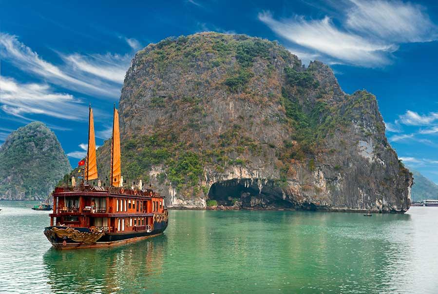 Ship in front of Halong Bay in Vietnam