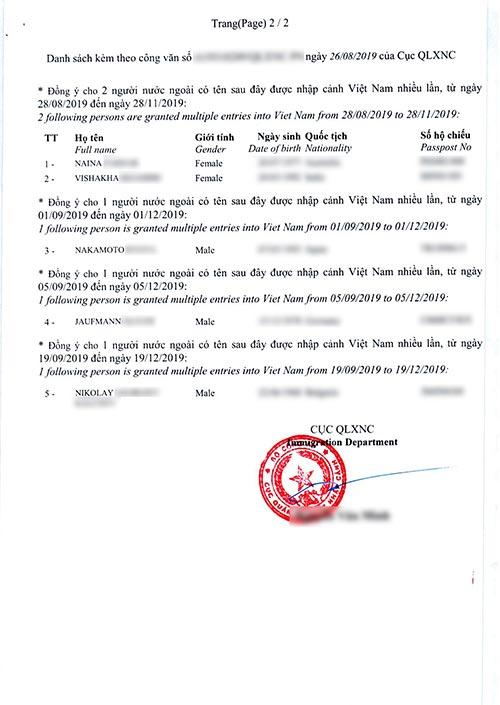 Vietnam visa approval letter example page 2