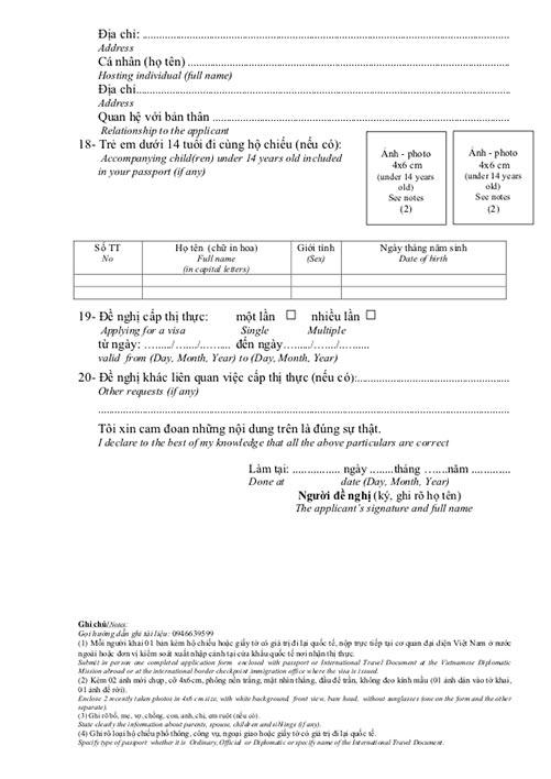 Vietnam visa NA1 form page 2
