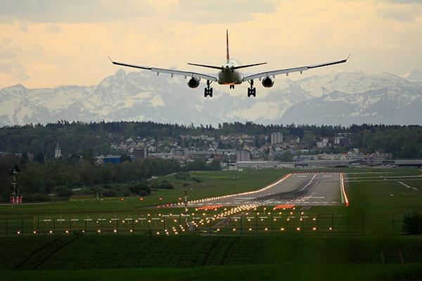 Airplane landing at Vietnam airport