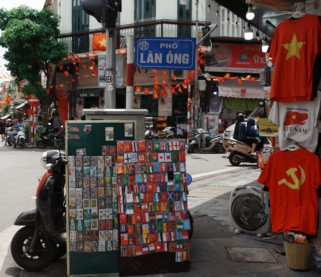 Hanoi Old Quarter street scene with traditional architecture