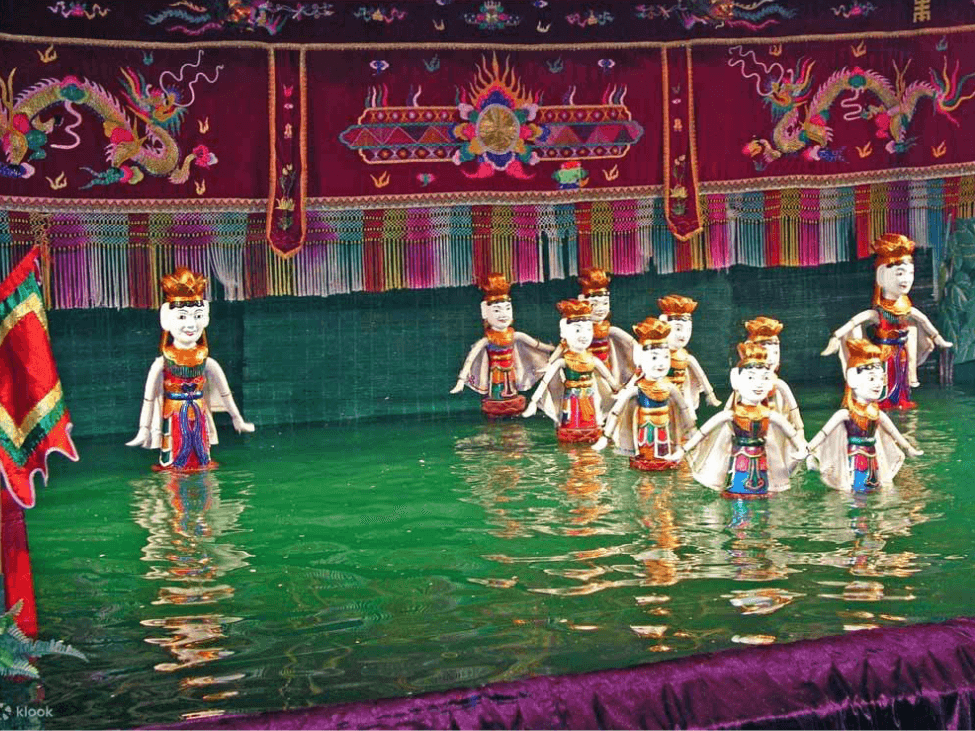 Children watching water puppet show